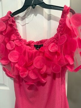 Ashley Stewart Vibrant Pink Off-Shoulder Floral Appliqué Top